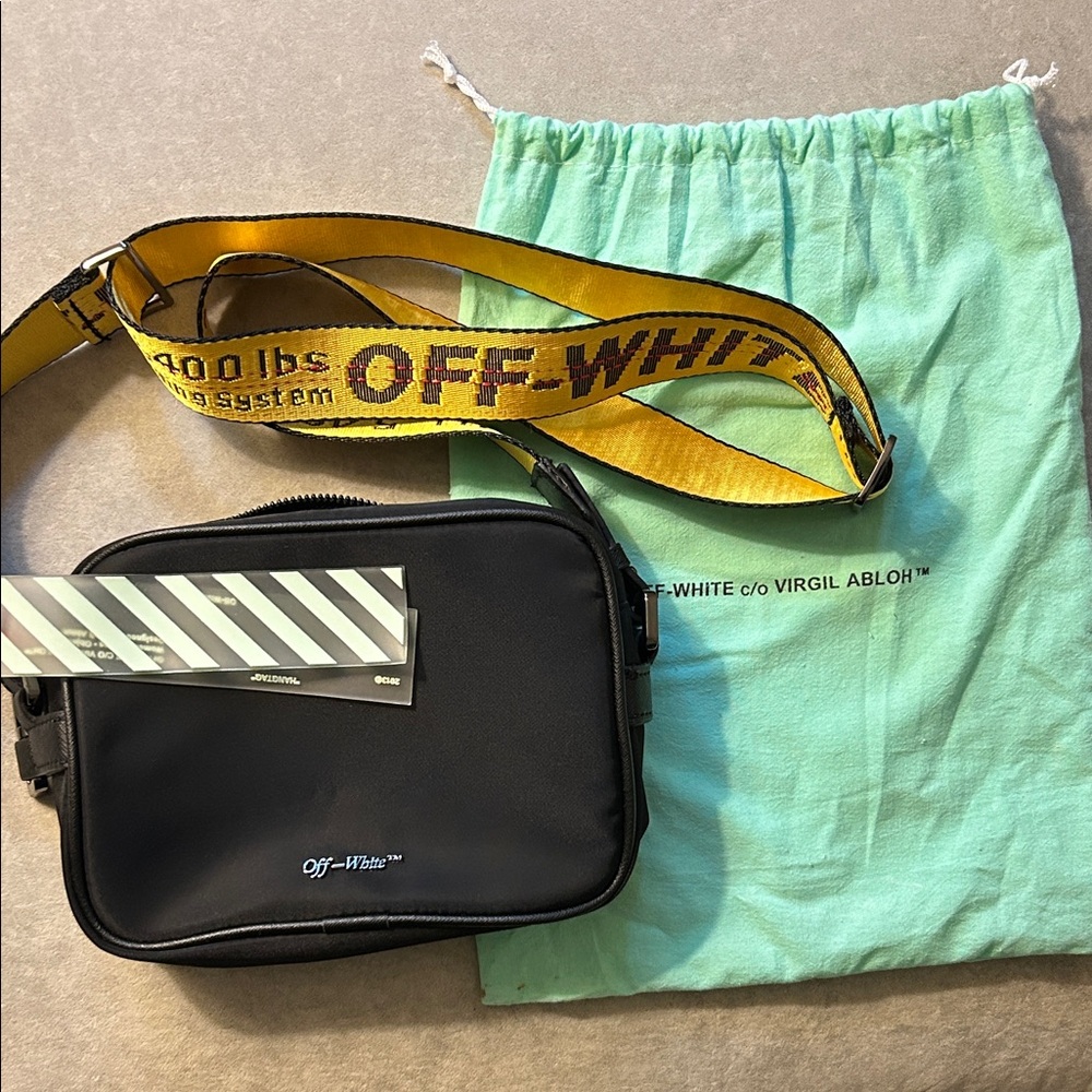 Off-White Black Belt Bag with Yellow Strap